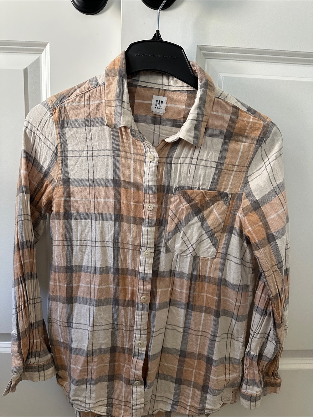 GAP Plaid Button-Down Shirt — Cream, Tan & Gray